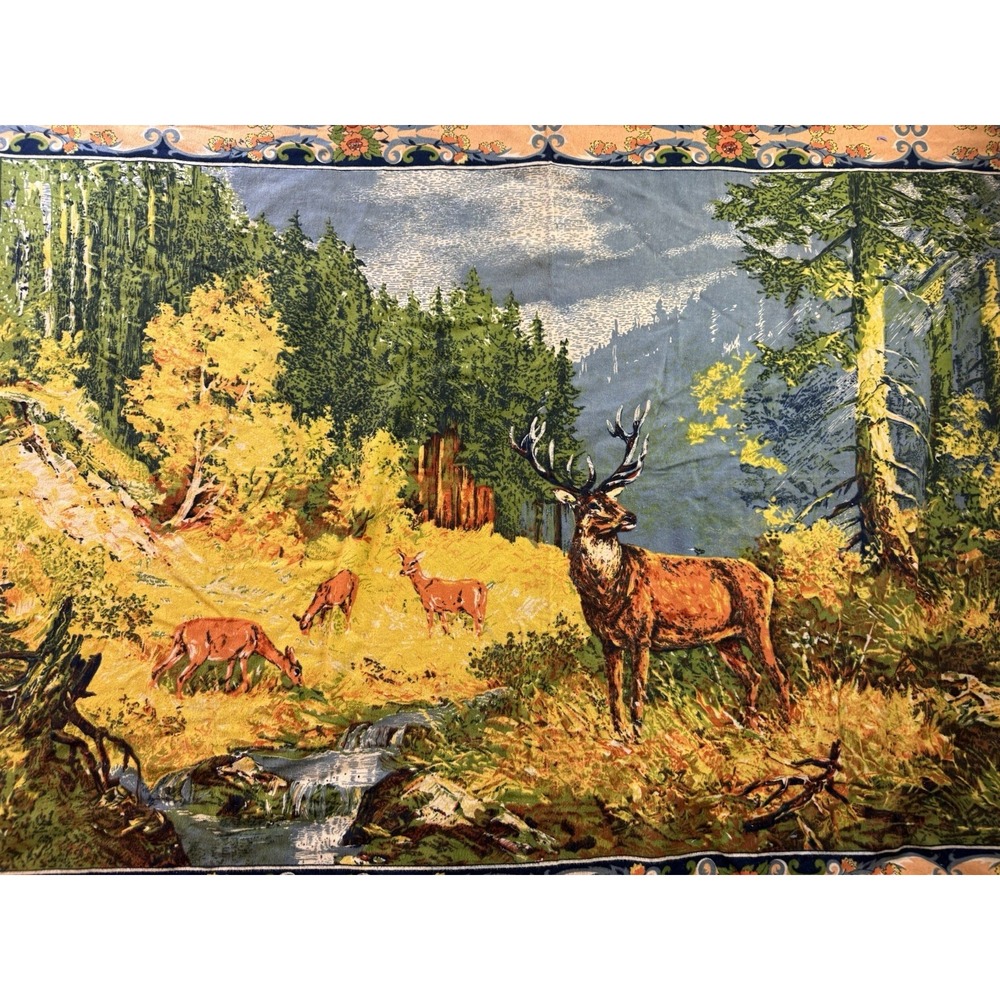 Deer Grazing On Mountain Side Wall Tapestry Vintage 4ft By 3ft